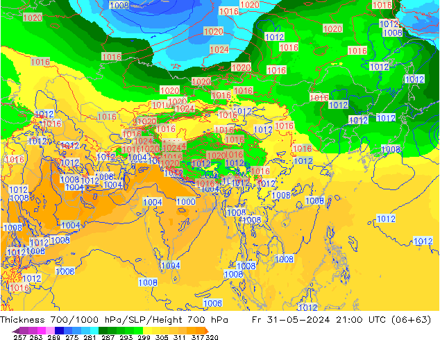 Thck 700-1000 hPa ECMWF Sex 31.05.2024 21 UTC