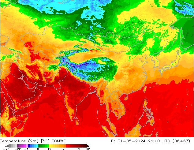 карта температуры ECMWF пт 31.05.2024 21 UTC