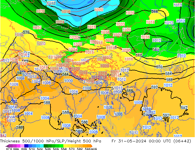 Thck 500-1000hPa ECMWF Fr 31.05.2024 00 UTC