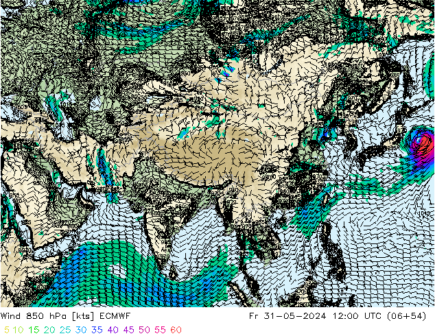 Wind 850 hPa ECMWF Fr 31.05.2024 12 UTC