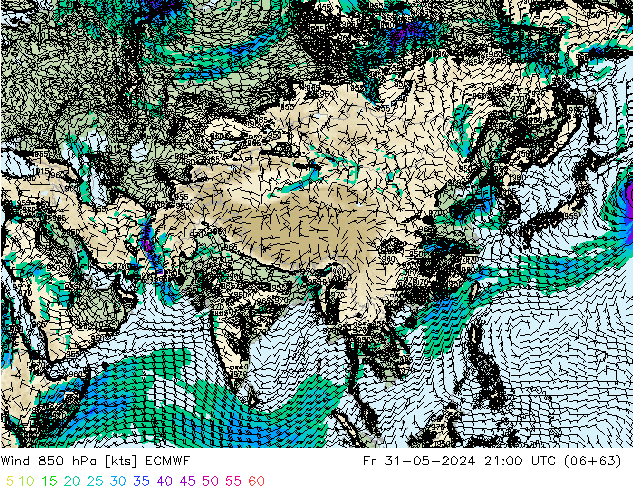 ветер 850 гПа ECMWF пт 31.05.2024 21 UTC