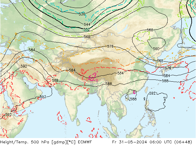 Yükseklik/Sıc. 500 hPa ECMWF Cu 31.05.2024 06 UTC