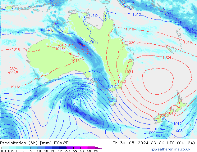 Z500/Rain (+SLP)/Z850 ECMWF gio 30.05.2024 06 UTC