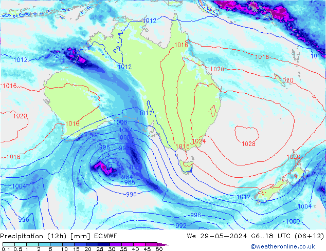 Nied. akkumuliert (12Std) ECMWF Mi 29.05.2024 18 UTC