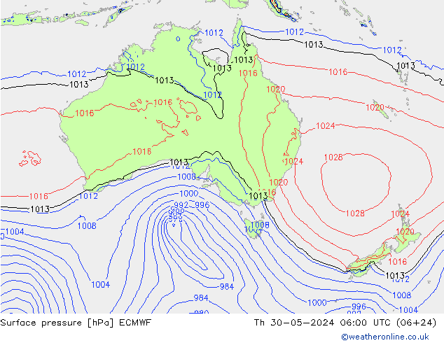 pressão do solo ECMWF Qui 30.05.2024 06 UTC