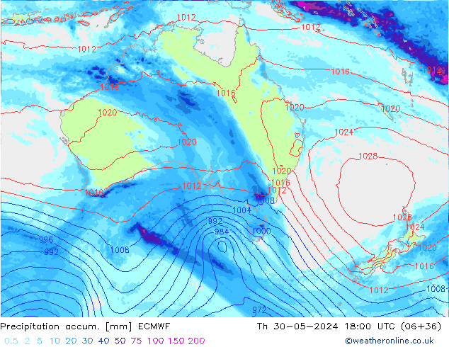 Precipitation accum. ECMWF Qui 30.05.2024 18 UTC