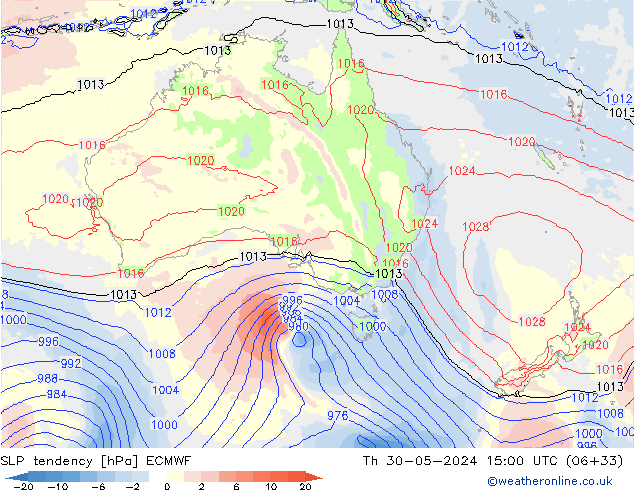 Druktendens (+/-) ECMWF do 30.05.2024 15 UTC