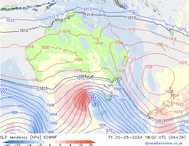 SLP tendency ECMWF Qui 30.05.2024 18 UTC