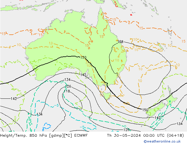 Z500/Rain (+SLP)/Z850 ECMWF jue 30.05.2024 00 UTC