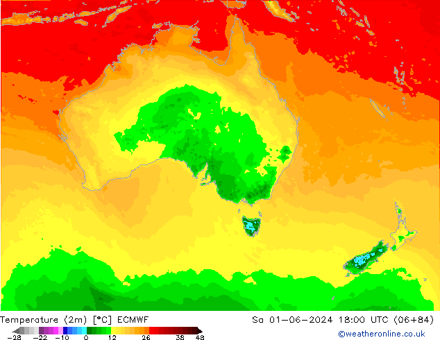 Sıcaklık Haritası (2m) ECMWF Cts 01.06.2024 18 UTC