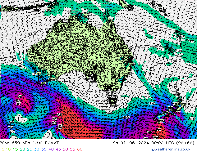 Wind 850 hPa ECMWF za 01.06.2024 00 UTC