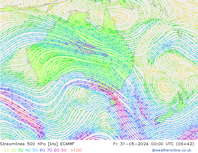 Stroomlijn 500 hPa ECMWF vr 31.05.2024 00 UTC