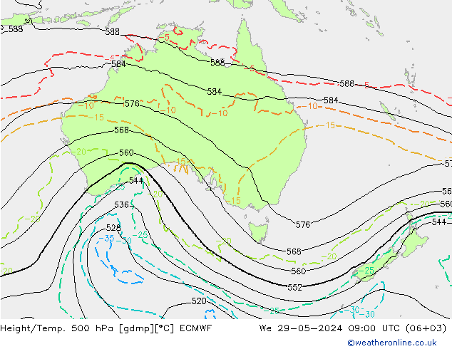 Height/Temp. 500 hPa ECMWF Qua 29.05.2024 09 UTC