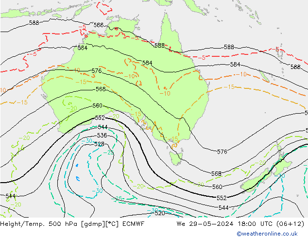 Z500/Rain (+SLP)/Z850 ECMWF We 29.05.2024 18 UTC