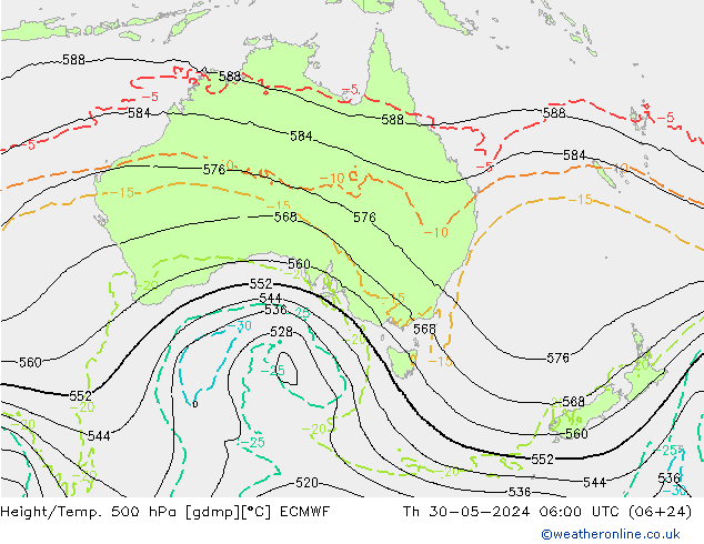 Z500/Rain (+SLP)/Z850 ECMWF gio 30.05.2024 06 UTC