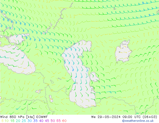 wiatr 850 hPa ECMWF śro. 29.05.2024 09 UTC