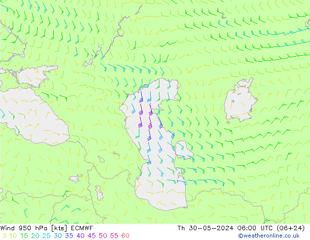 ветер 950 гПа ECMWF чт 30.05.2024 06 UTC