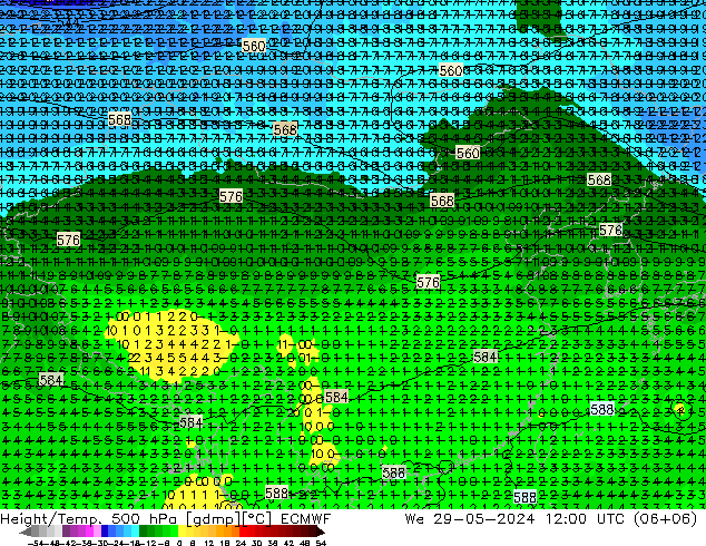 Z500/Rain (+SLP)/Z850 ECMWF 星期三 29.05.2024 12 UTC