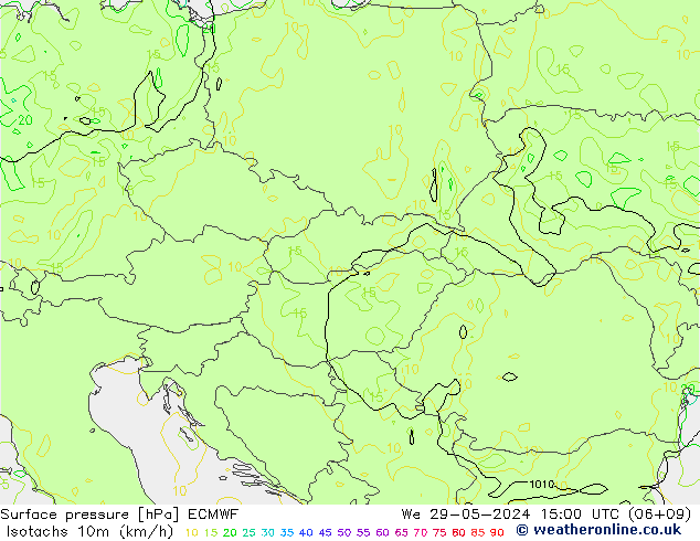 Isotachs (kph) ECMWF We 29.05.2024 15 UTC