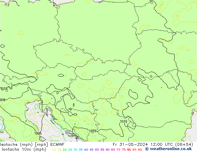 Isotachen (mph) ECMWF vr 31.05.2024 12 UTC