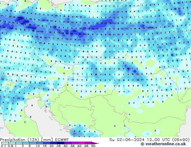 Precipitación (12h) ECMWF dom 02.06.2024 00 UTC