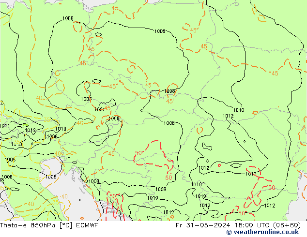 Theta-e 850hPa ECMWF Fr 31.05.2024 18 UTC