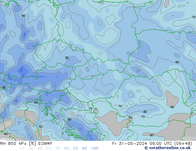 RH 850 hPa ECMWF Fr 31.05.2024 06 UTC