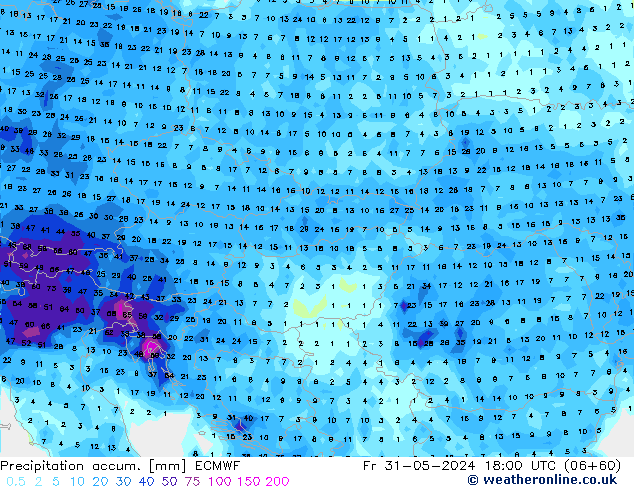 Totale neerslag ECMWF vr 31.05.2024 18 UTC