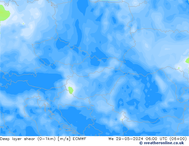 Deep layer shear (0-1km) ECMWF Çar 29.05.2024 06 UTC