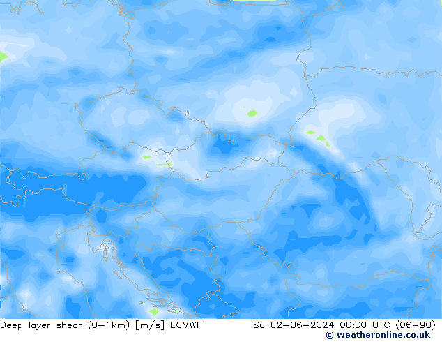 Deep layer shear (0-1km) ECMWF nie. 02.06.2024 00 UTC