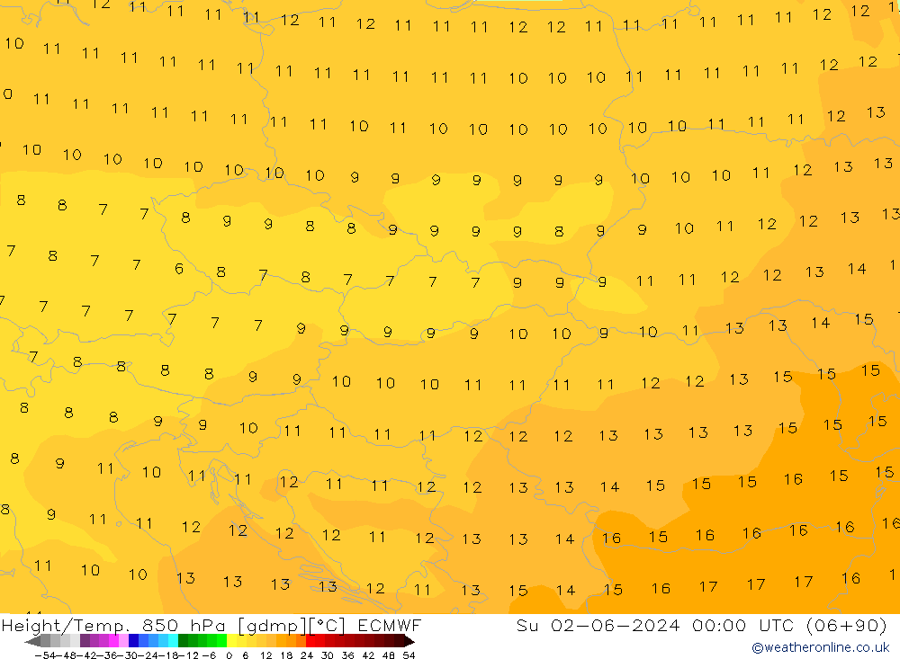 Yükseklik/Sıc. 850 hPa ECMWF Paz 02.06.2024 00 UTC