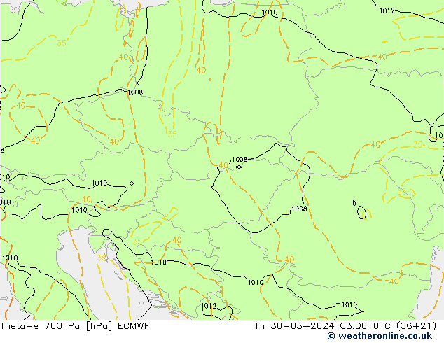 Theta-e 700hPa ECMWF Th 30.05.2024 03 UTC