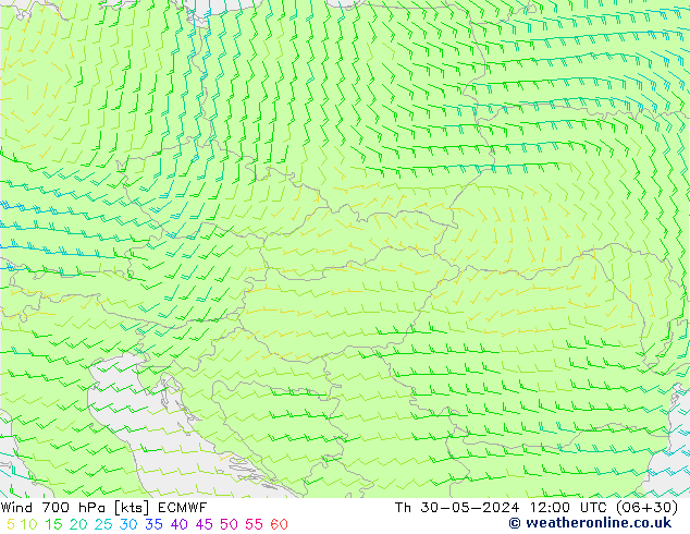 Viento 700 hPa ECMWF jue 30.05.2024 12 UTC