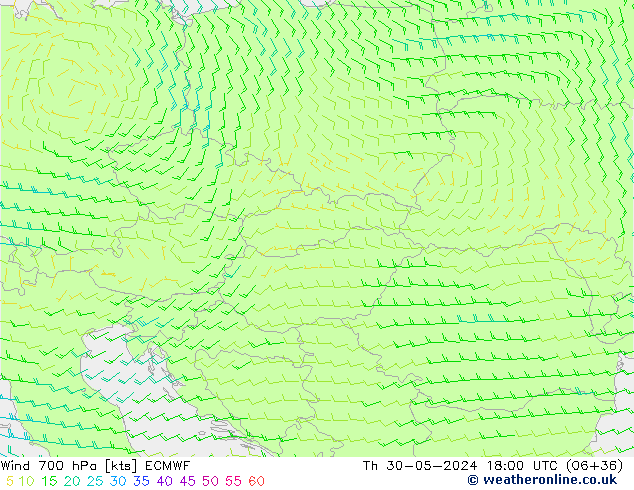 Wind 700 hPa ECMWF Čt 30.05.2024 18 UTC