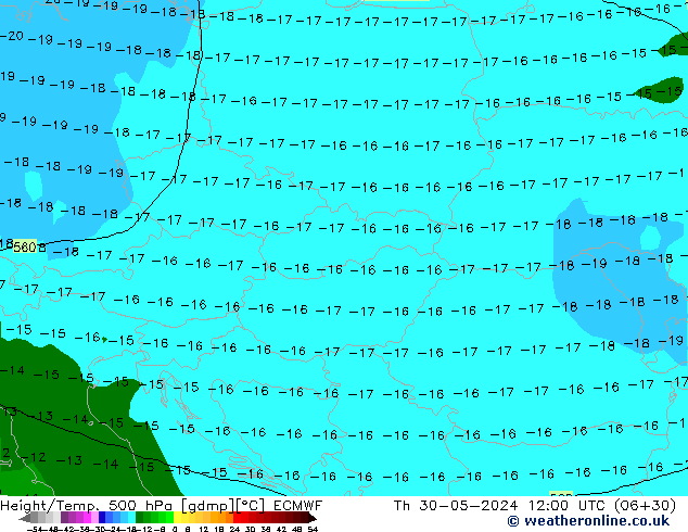 Geop./Temp. 500 hPa ECMWF jue 30.05.2024 12 UTC