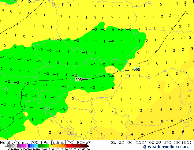 Height/Temp. 700 hPa ECMWF Ne 02.06.2024 00 UTC