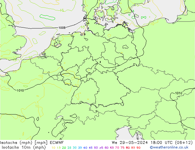 Eşrüzgar Hızları mph ECMWF Çar 29.05.2024 18 UTC