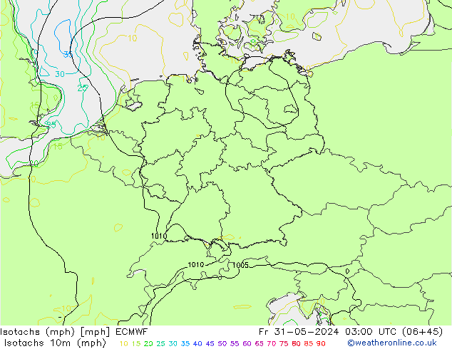 Isotachen (mph) ECMWF vr 31.05.2024 03 UTC