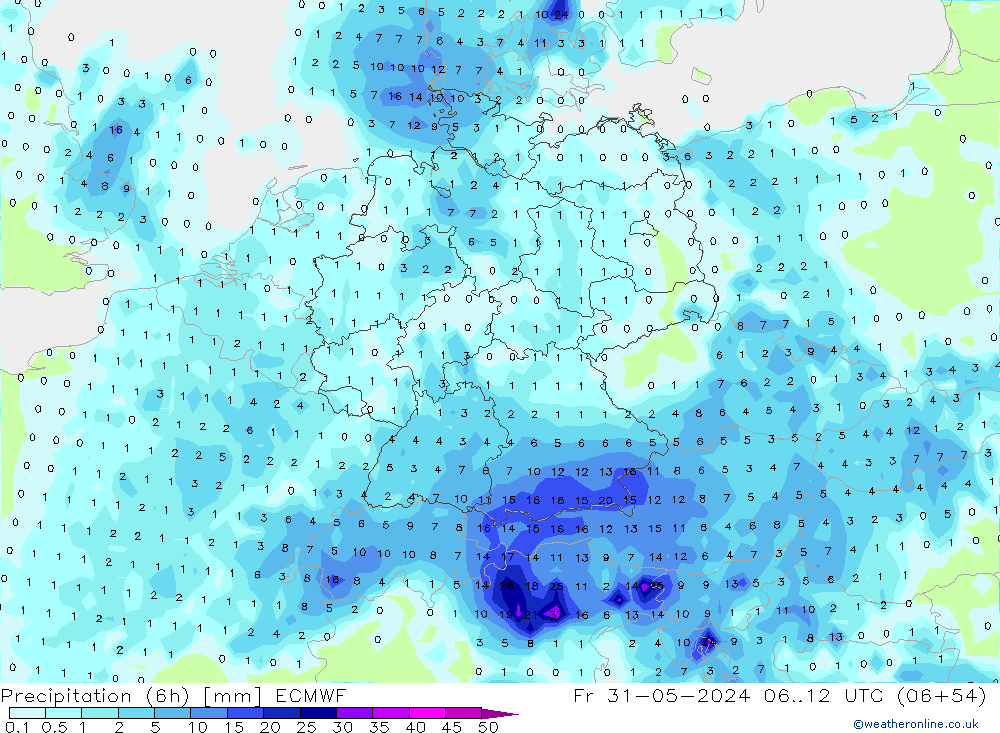 Z500/Rain (+SLP)/Z850 ECMWF Fr 31.05.2024 12 UTC