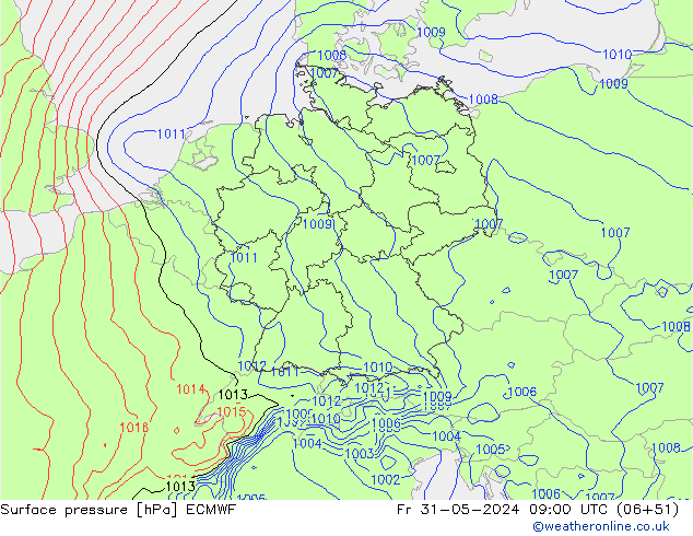 Luchtdruk (Grond) ECMWF vr 31.05.2024 09 UTC