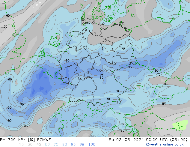 RH 700 hPa ECMWF So 02.06.2024 00 UTC