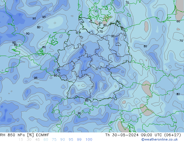 Humidité rel. 850 hPa ECMWF jeu 30.05.2024 09 UTC