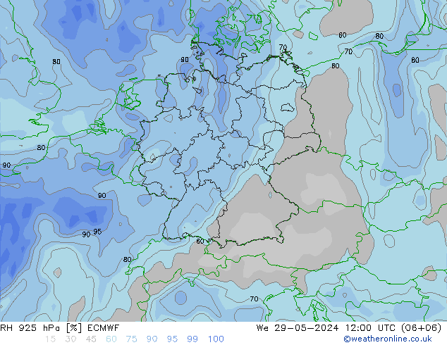 RH 925 hPa ECMWF We 29.05.2024 12 UTC