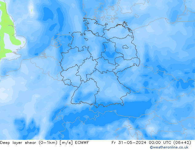 Deep layer shear (0-1km) ECMWF Cu 31.05.2024 00 UTC