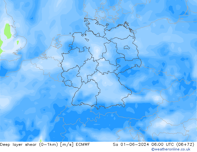 Deep layer shear (0-1km) ECMWF so. 01.06.2024 06 UTC