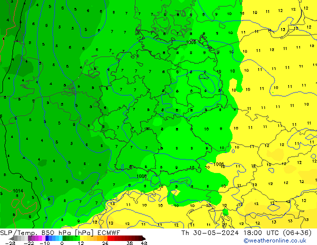 SLP/Temp. 850 hPa ECMWF  30.05.2024 18 UTC