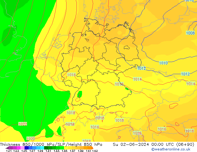 Schichtdicke 850-1000 hPa ECMWF So 02.06.2024 00 UTC