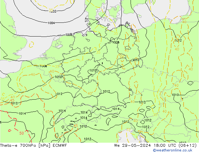 Theta-e 700hPa ECMWF Çar 29.05.2024 18 UTC