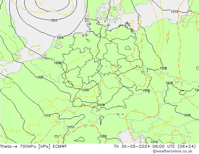 Theta-e 700hPa ECMWF do 30.05.2024 06 UTC