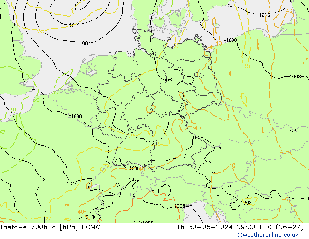 Theta-e 700hPa ECMWF Per 30.05.2024 09 UTC